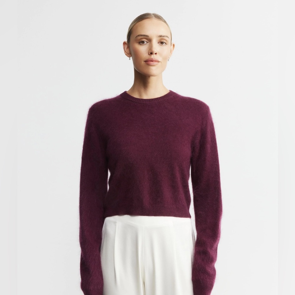 Elle & Riley Brushed Cashmere Crew Sweater, XS, Burgundy